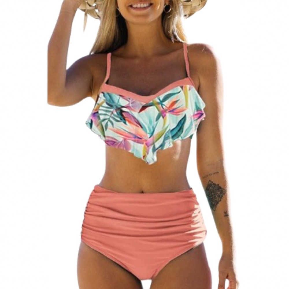 NWT JFAN Push Up Ruffle High Waisted Bikini Size Large